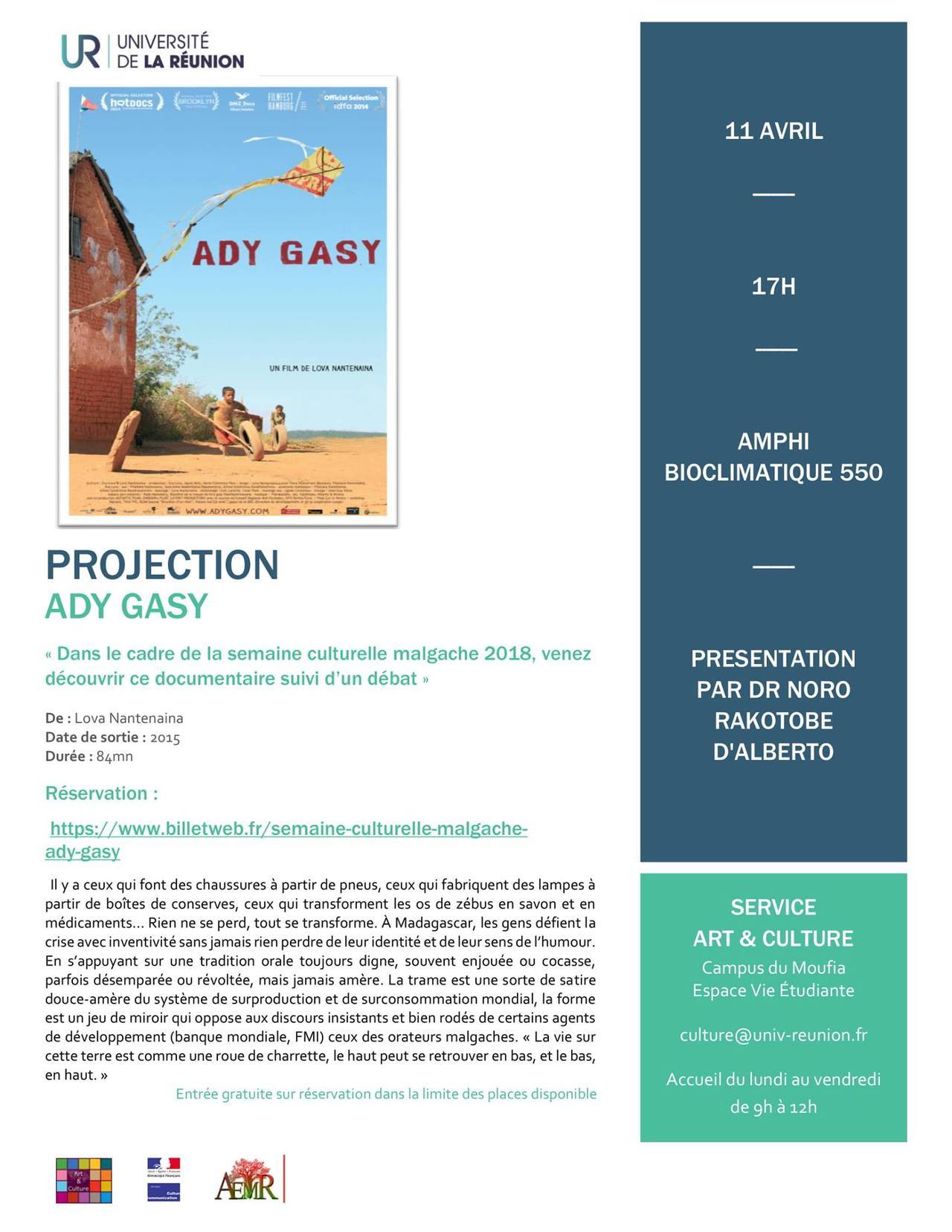 Projection le 11 avril à 17h30 à l’Université de La Réunion !
entrée libre, réservation conseillée ici https://www.billetweb.fr/semaine-culturelle-malgache-ady-gasy